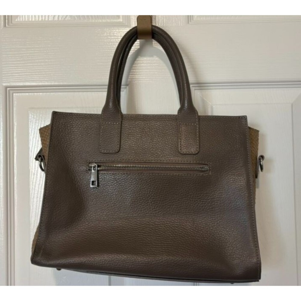 Italian Leather Beige Grey Satchel Classic Bag w messenger strap w small purse